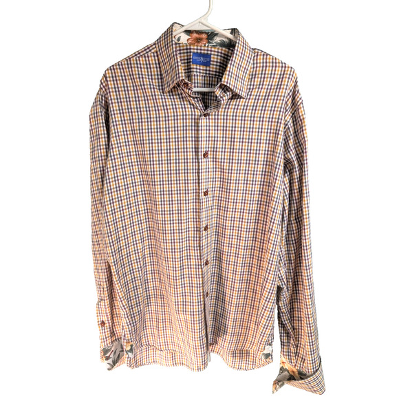 Adrian Jules Custom Mens French Cuffed Dress Shirt Check Tropical Accents XL/XXL - Picture 1 of 8